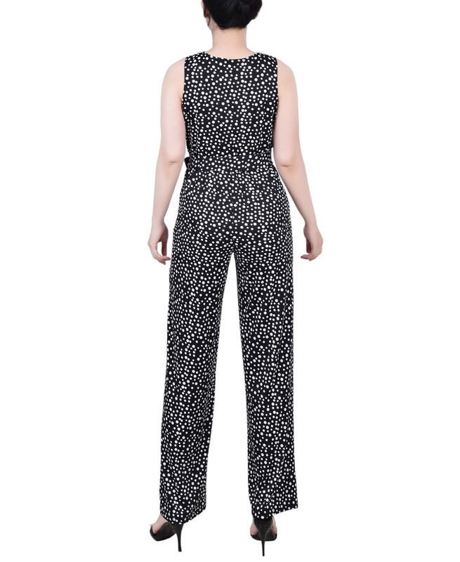 NY Collection Women's Petite Surplice Belted Wide-Leg Jumpsuit - Picture 9 of 10