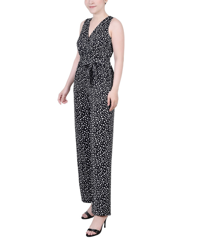 NY Collection Women's Petite Surplice Belted Wide-Leg Jumpsuit - Picture 10 of 10