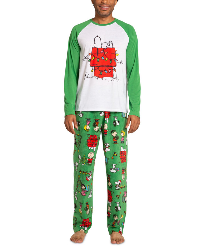 Briefly Stated Men's Matching Peanuts Raglan-Sleeve Top and Pajama Pants Set - Picture 4 of 6