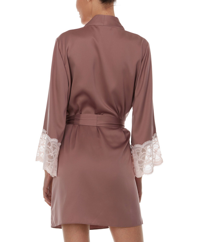 Flora Nikrooz Women's Kit Heart Lace Matte Charmeuse Wrap Robe - Picture 8 of 8