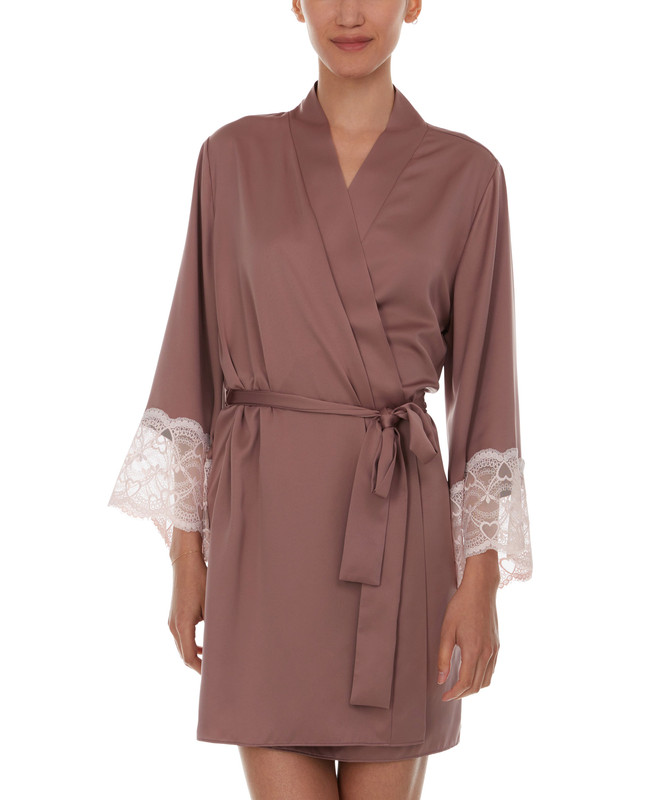 Flora Nikrooz Women's Kit Heart Lace Matte Charmeuse Wrap Robe - Picture 7 of 8