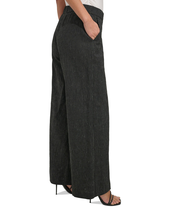 DKNY Women's Pinstriped Full-Length Wide-Leg Pants - Picture 8 of 10