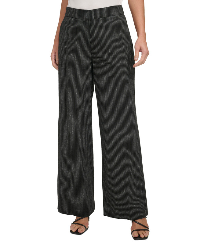 DKNY Women's Pinstriped Full-Length Wide-Leg Pants - Picture 9 of 10