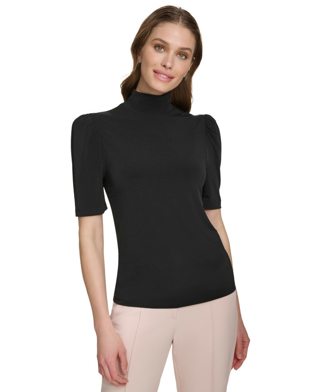 DKNY Women's Mock-Neck Puff-Sleeve Top - Picture 13 of 14