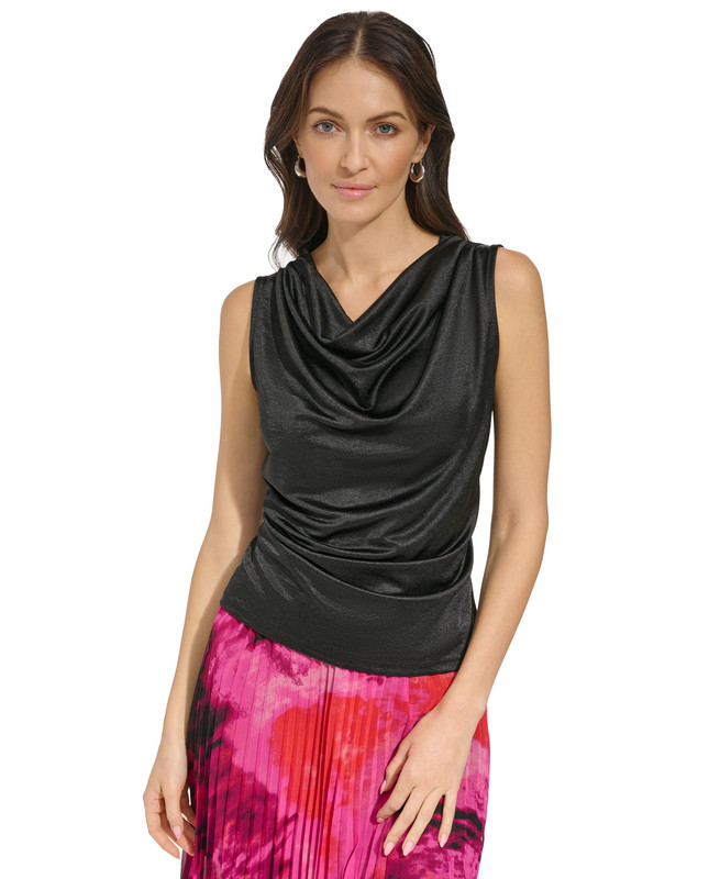 DKNY Women's Draped Sparkle Sleeveless Top - Picture 7 of 10