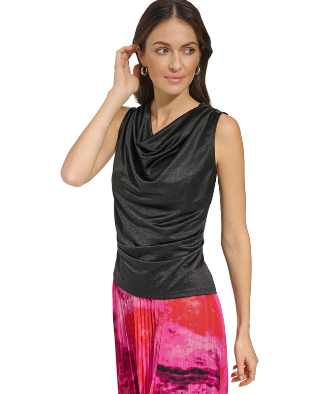 DKNY Women's Draped Sparkle Sleeveless Top - Picture 9 of 10