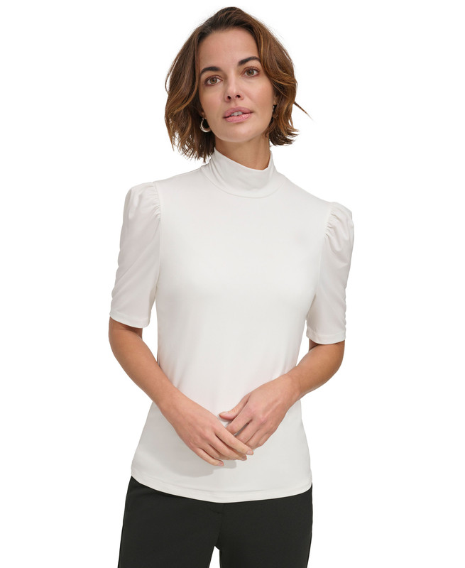 DKNY Women's Mock-Neck Puff-Sleeve Top - Picture 8 of 14