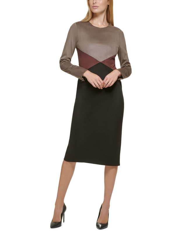 Donna Karan Women's Colorblocked Long-Sleeve Sheath Dress - Picture 4 of 6