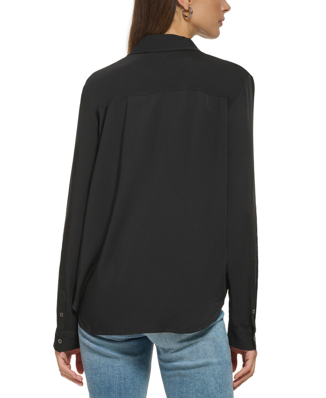 Pantalones de mezclilla para mujer DKNY estampado de estrellas botones delanteros alto-bajo - Imagen 7 de 10