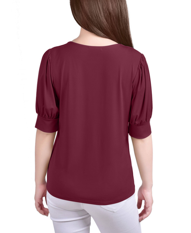 NY Collection Women's Petite Short Sleeve Balloon Sleeve Top