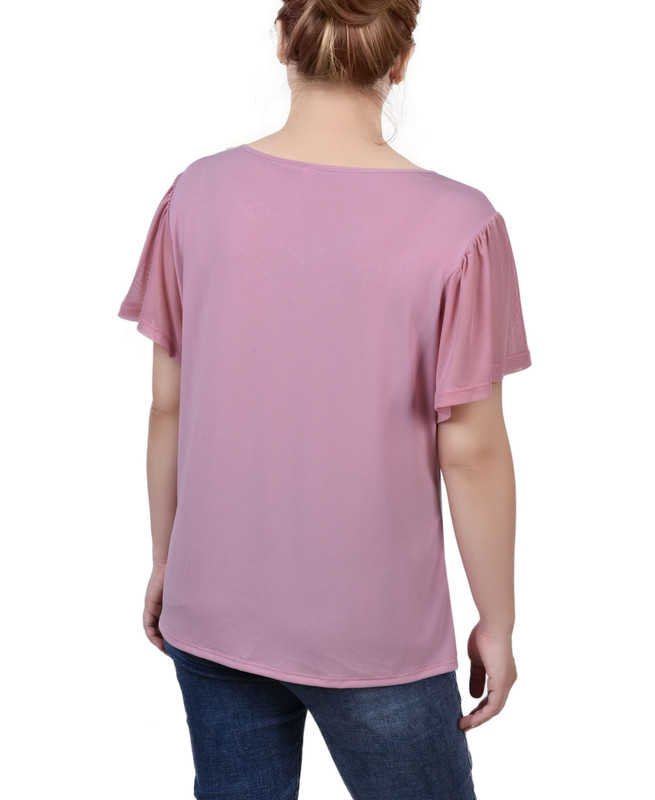 売れ筋商品|||ニューヨークコレクション カットソー トップス レディース Petite Studded Short Flutter Sleeve Top Surf The Web NY Collection Women's Petite Studded Short Top | eBay