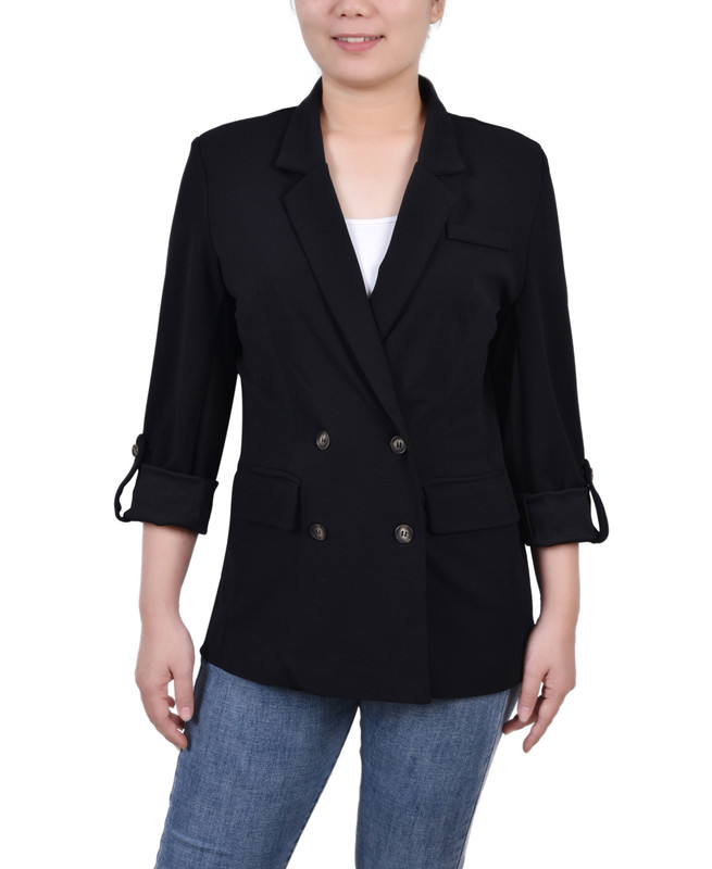 NY Collection Women's Petite Long Sleeve Double Breasted Crepe Blazer - Picture 12 of 17