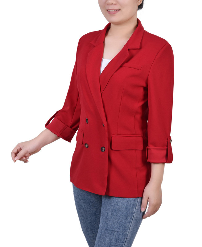 NY Collection Women's Petite Long Sleeve Double Breasted Crepe Blazer - Picture 7 of 17