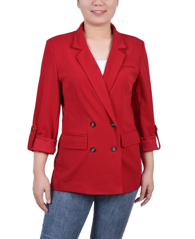 NY Collection Women's Petite Long Sleeve Double Breasted Crepe Blazer - Picture 9 of 17