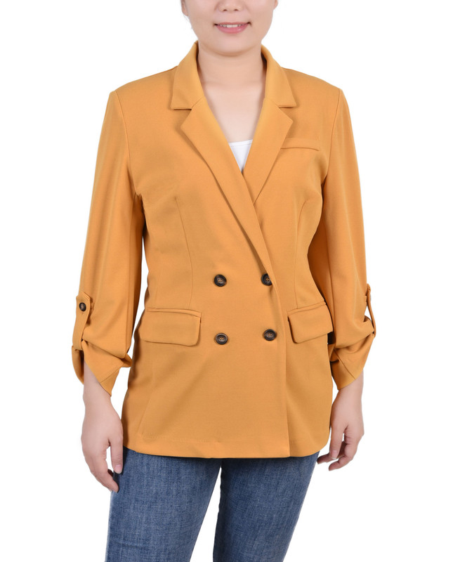 NY Collection Women's Petite Long Sleeve Double Breasted Crepe Blazer - Picture 15 of 17