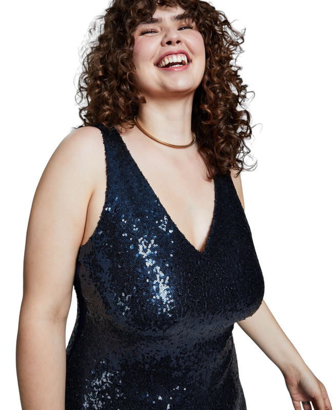 B Darlin Women's Trendy Plus Sequined V-Neck Gown - Picture 12 of 12