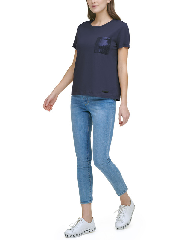 Женская футболка с коротким рукавом и карманами с блестками DKNY