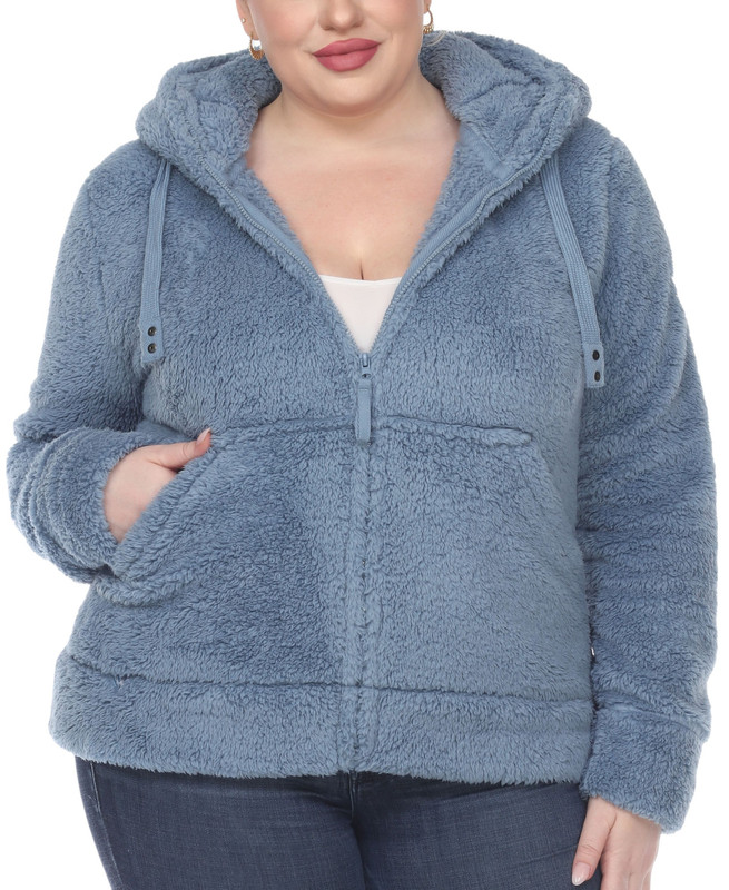 White Mark Women's Plus Size Hooded Sherpa Jacket - Picture 11 of 17