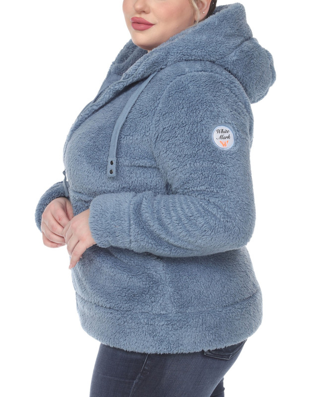 White Mark Women's Plus Size Hooded Sherpa Jacket - Picture 12 of 17