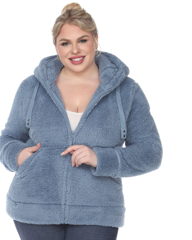 White Mark Women's Plus Size Hooded Sherpa Jacket - Picture 14 of 17