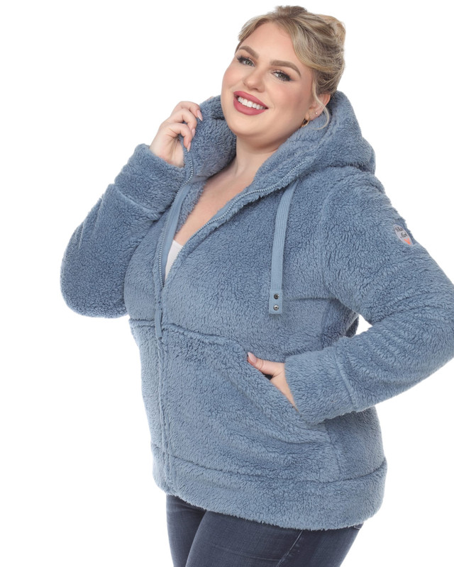 White Mark Women's Plus Size Hooded Sherpa Jacket - Picture 15 of 17