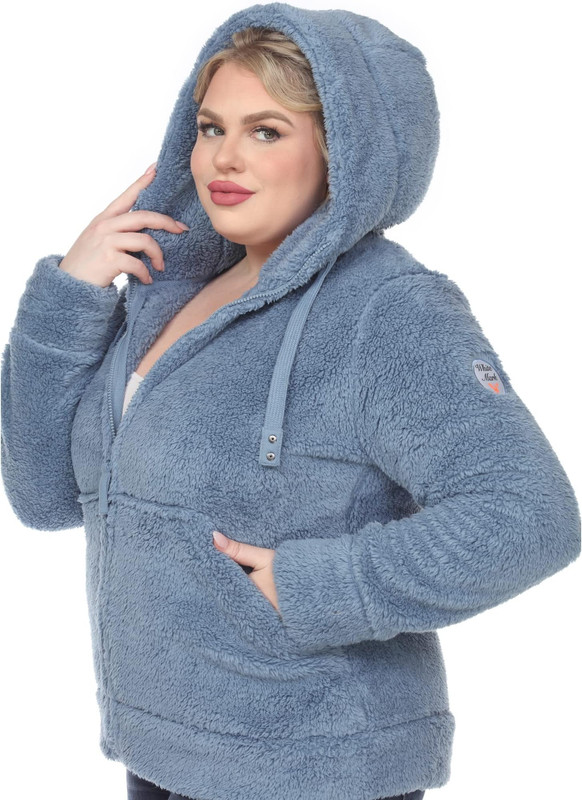 White Mark Women's Plus Size Hooded Sherpa Jacket - Picture 16 of 17