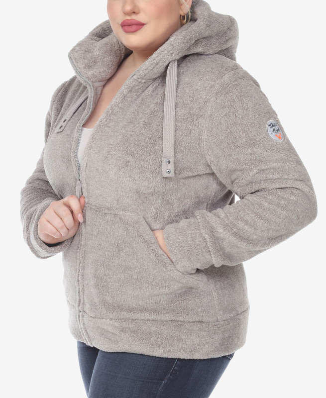 White Mark Women's Plus Size Hooded Sherpa Jacket - Picture 8 of 17
