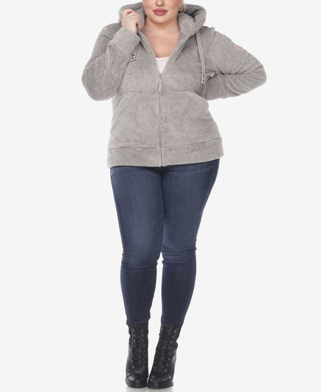White Mark Women's Plus Size Hooded Sherpa Jacket - Picture 9 of 17