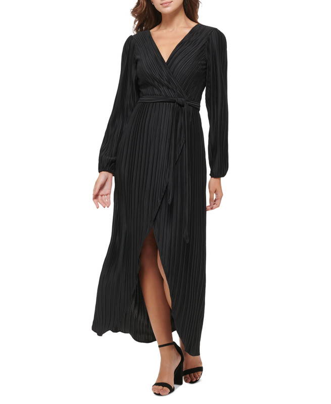 Guess Women's Pleated Woven Faux-Wrap V-Neck Maxi Dress - Picture 9 of 12