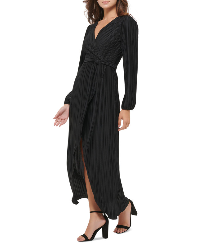 Guess Women's Pleated Woven Faux-Wrap V-Neck Maxi Dress - Picture 11 of 12