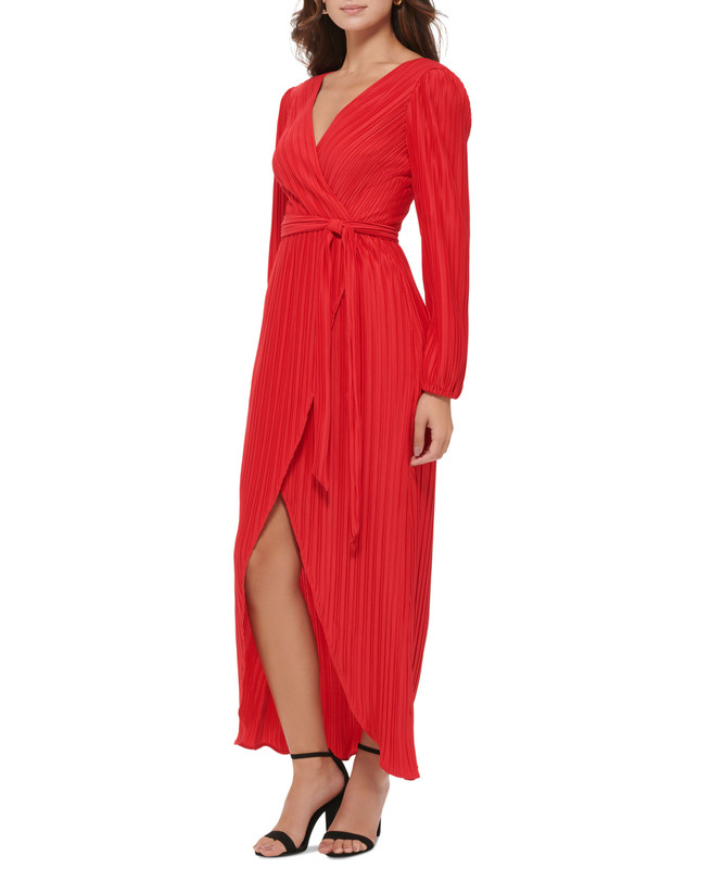 Guess Women's Pleated Woven Faux-Wrap V-Neck Maxi Dress - Picture 7 of 12