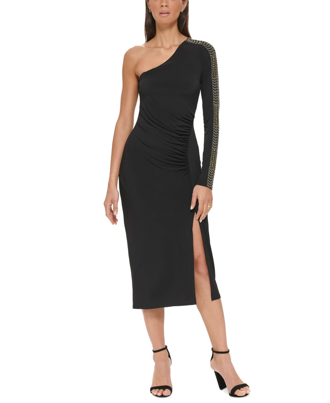 Guess Women's One-Should Embellished-Sleeve Midi Dress - Picture 5 of 8