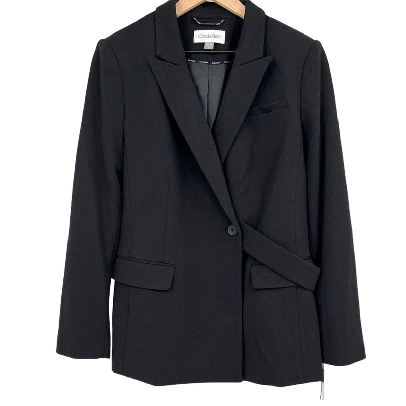 Calvin Klein Women's Petite Scuba Crepe Belted Long-Sleeve Jacket - Picture 3 of 4