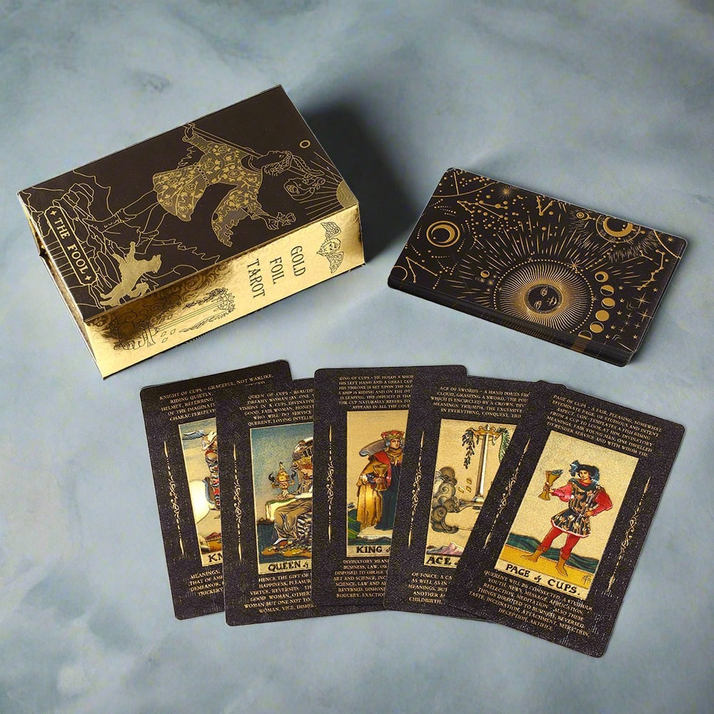 Beginner Tarot Deck With Meaning Keywords, Silver Black Gold Foil Premium Cards - Picture 12 of 14