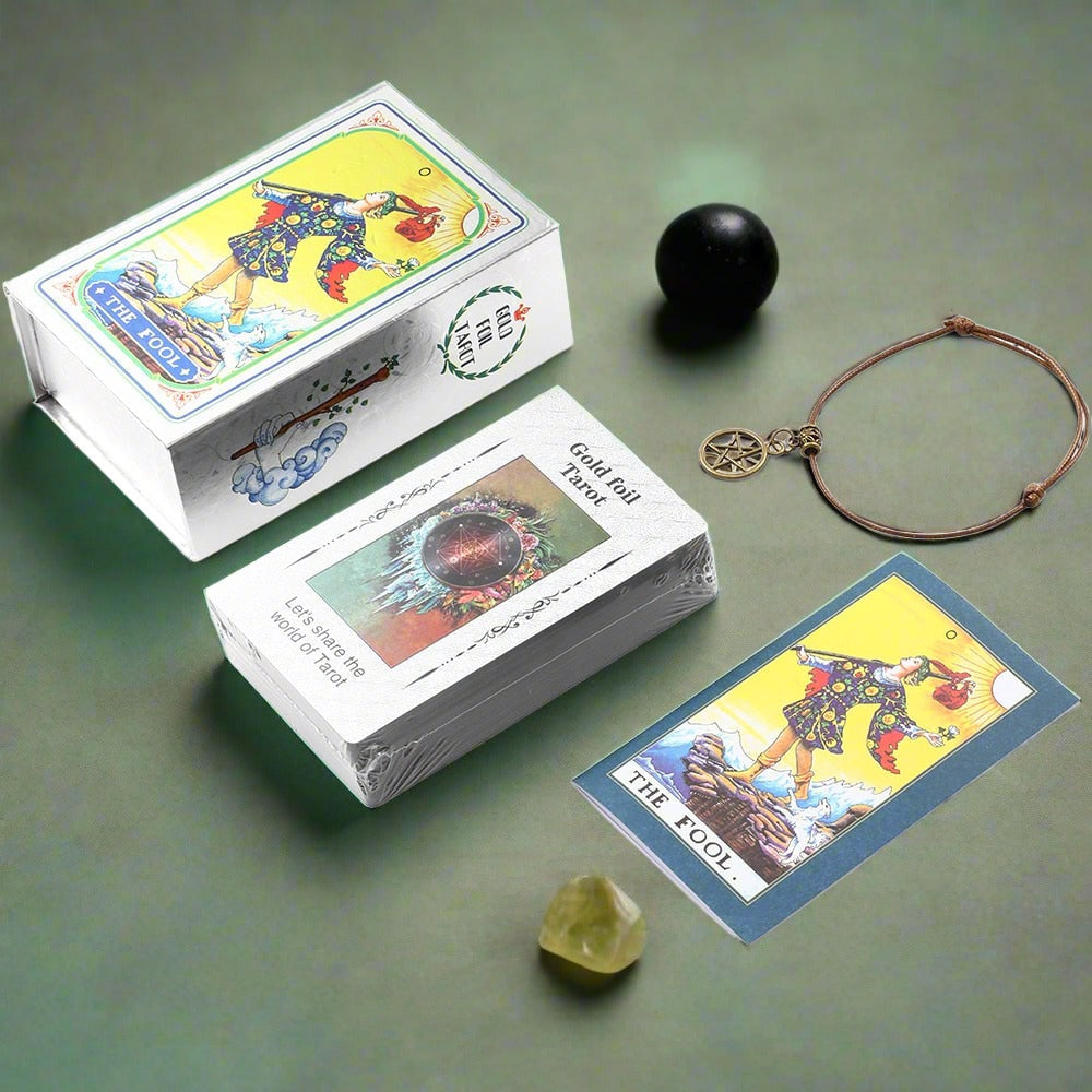 Beginner Tarot Deck With Meaning Keywords, Silver Black Gold Foil Premium Cards - Picture 14 of 14