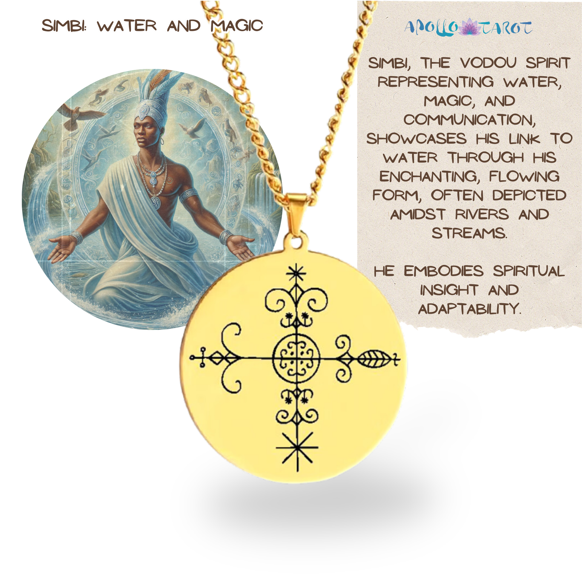 Simbi Sigil Gold Voodoo Veve Sigil Charm Necklace • Vodou Lwa Loa Amulet Talisman ...