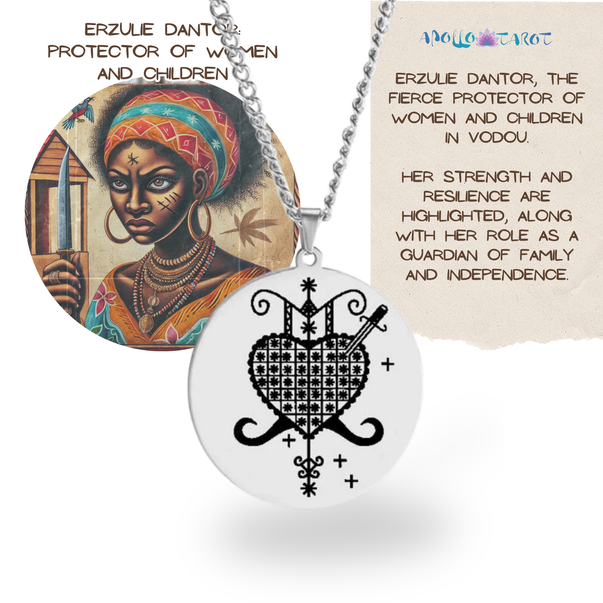 Silver Voodoo Veve Symbols Necklace • Afro-Caribbean Vodou Jewelry Loa Amulet - Picture 21 of 28