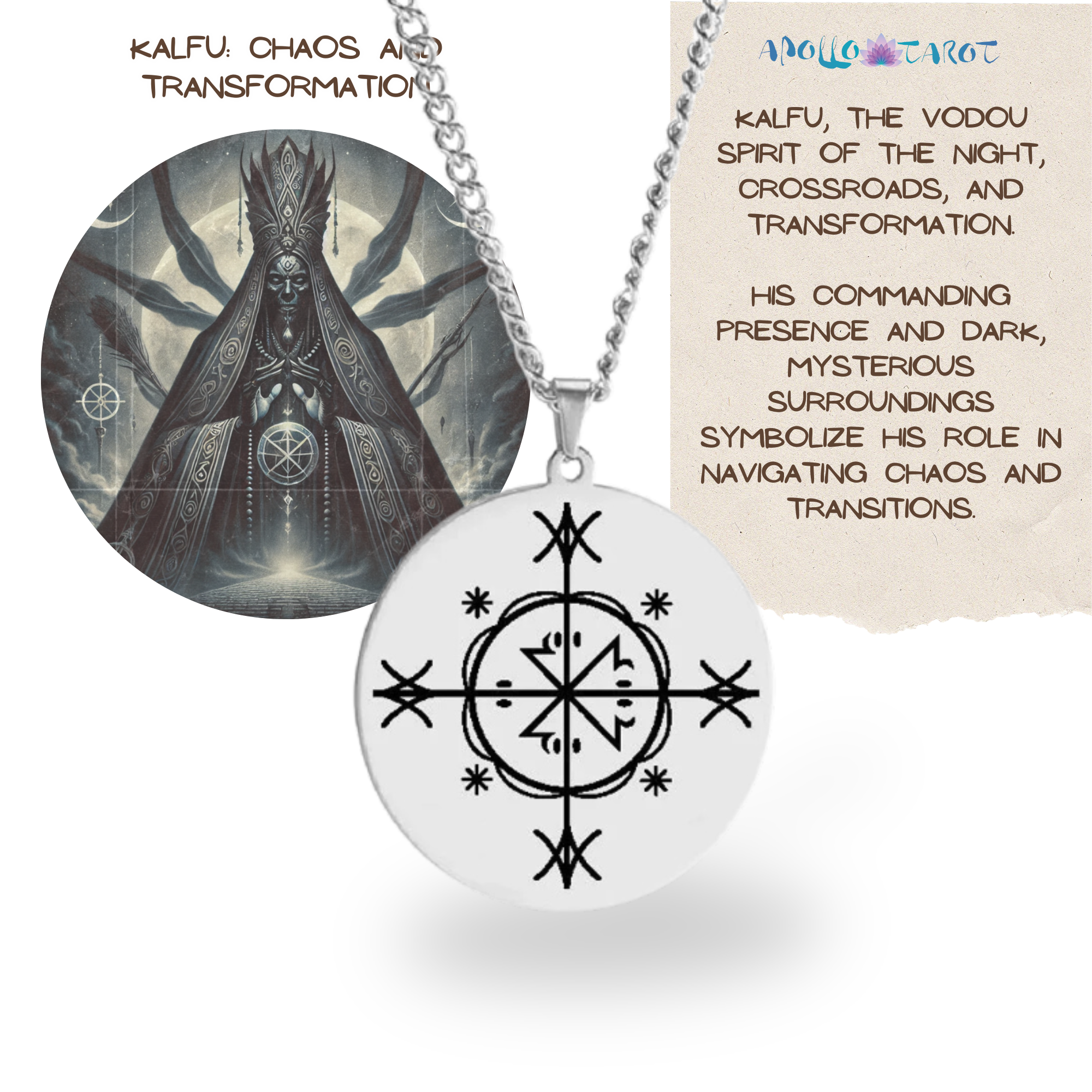 Silver Voodoo Veve Symbols Necklace • Afro-Caribbean Vodou Jewelry Loa Amulet - Picture 16 of 28