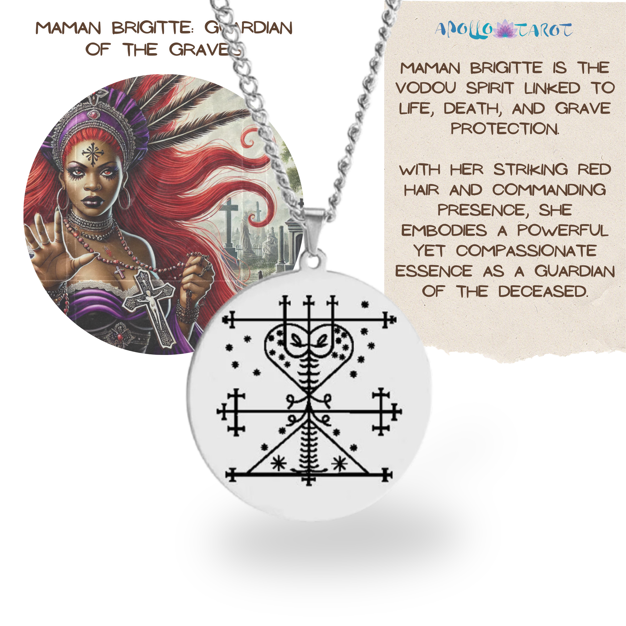 Silver Voodoo Veve Symbols Necklace • Afro-Caribbean Vodou Jewelry Loa Amulet - Picture 17 of 28