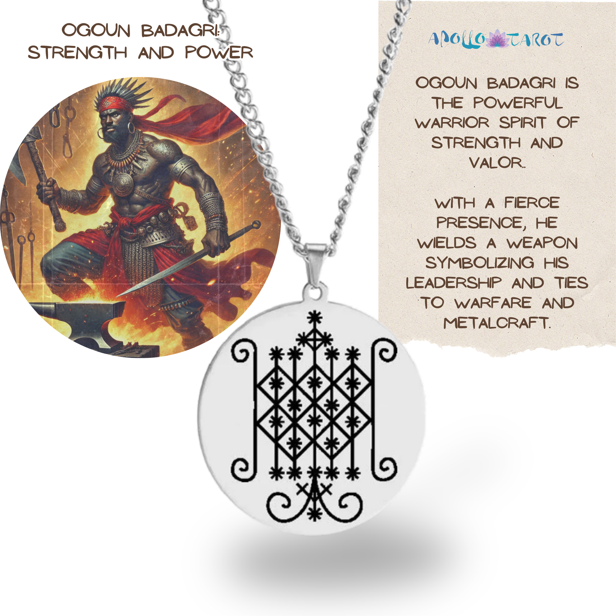 Silver Voodoo Veve Symbols Necklace • Afro-Caribbean Vodou Jewelry Loa Amulet - Picture 20 of 28