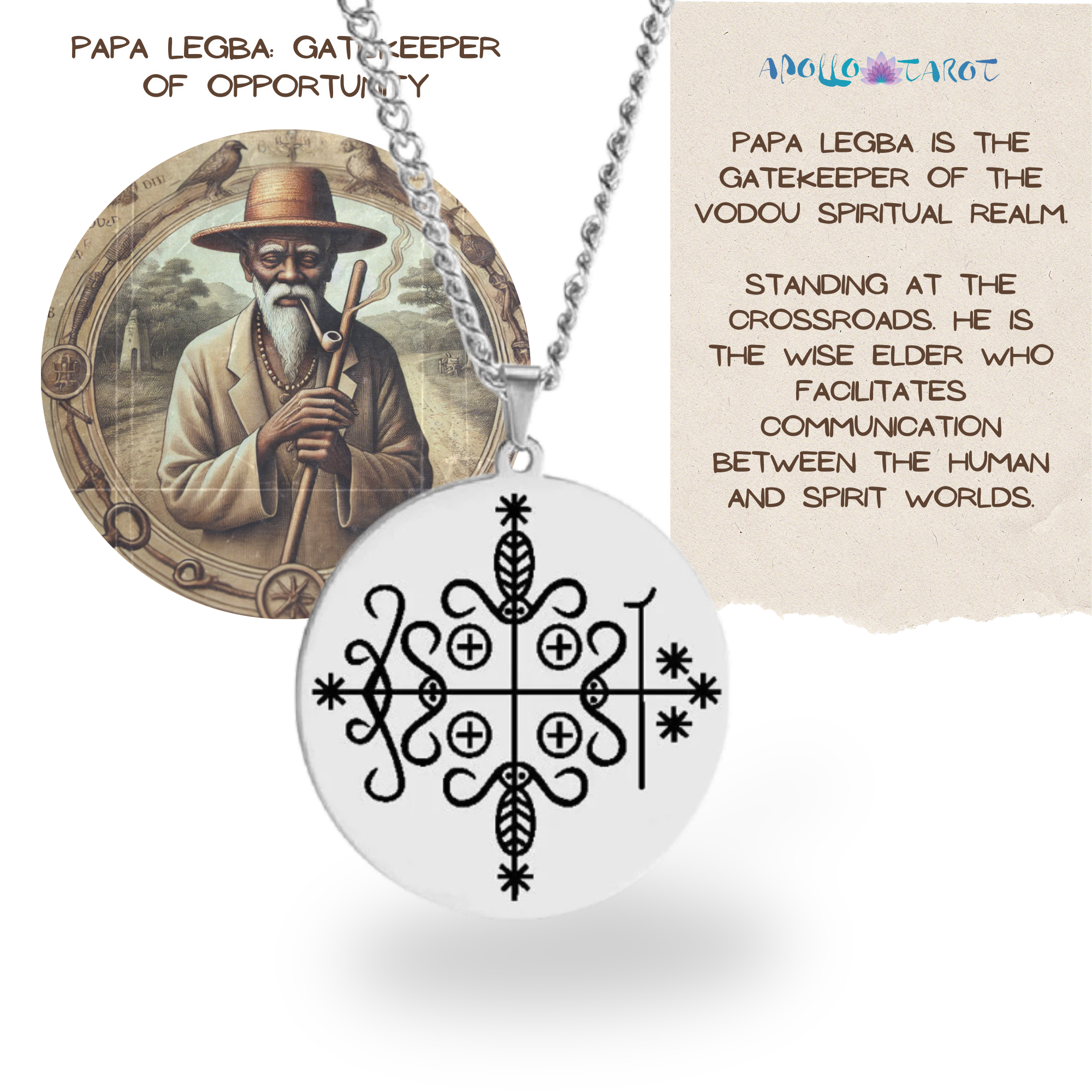 Silver Voodoo Veve Symbols Necklace • Afro-Caribbean Vodou Jewelry Loa Amulet - Picture 18 of 28