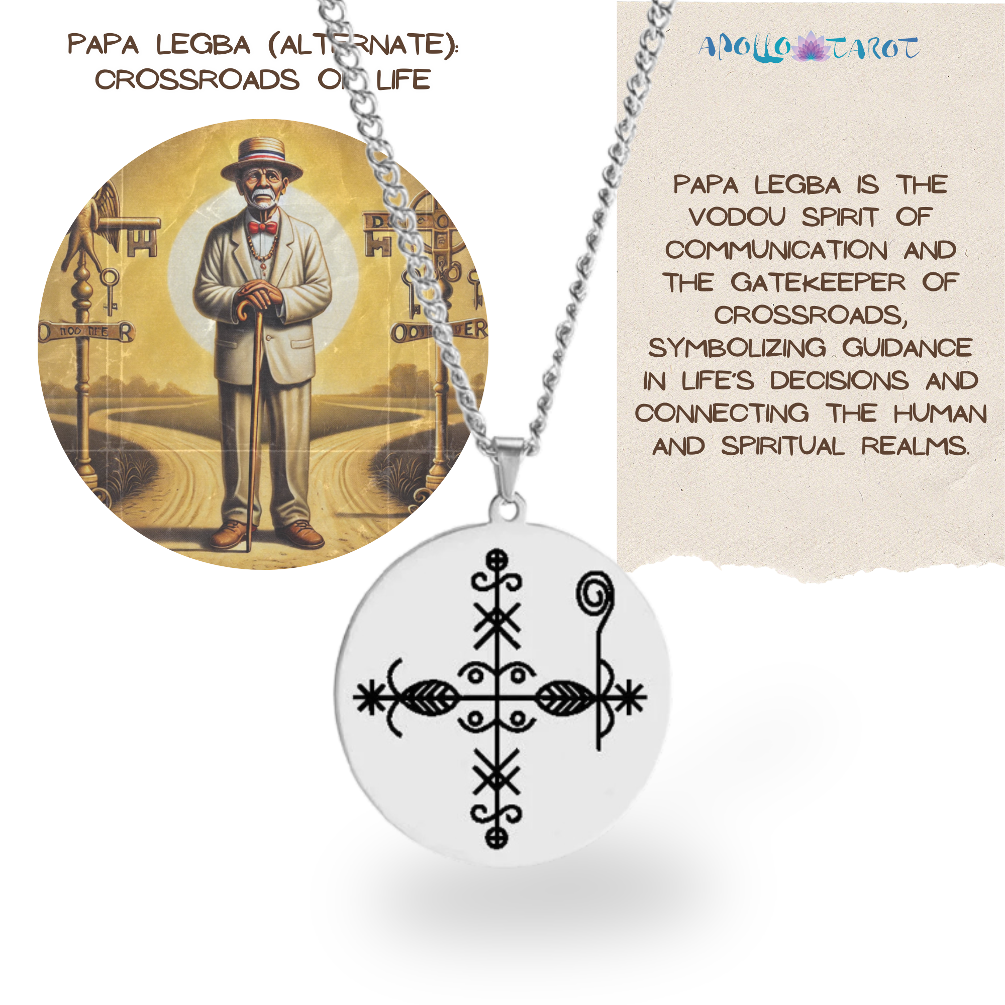 Silver Voodoo Veve Symbols Necklace • Afro-Caribbean Vodou Jewelry Loa Amulet - Picture 15 of 28