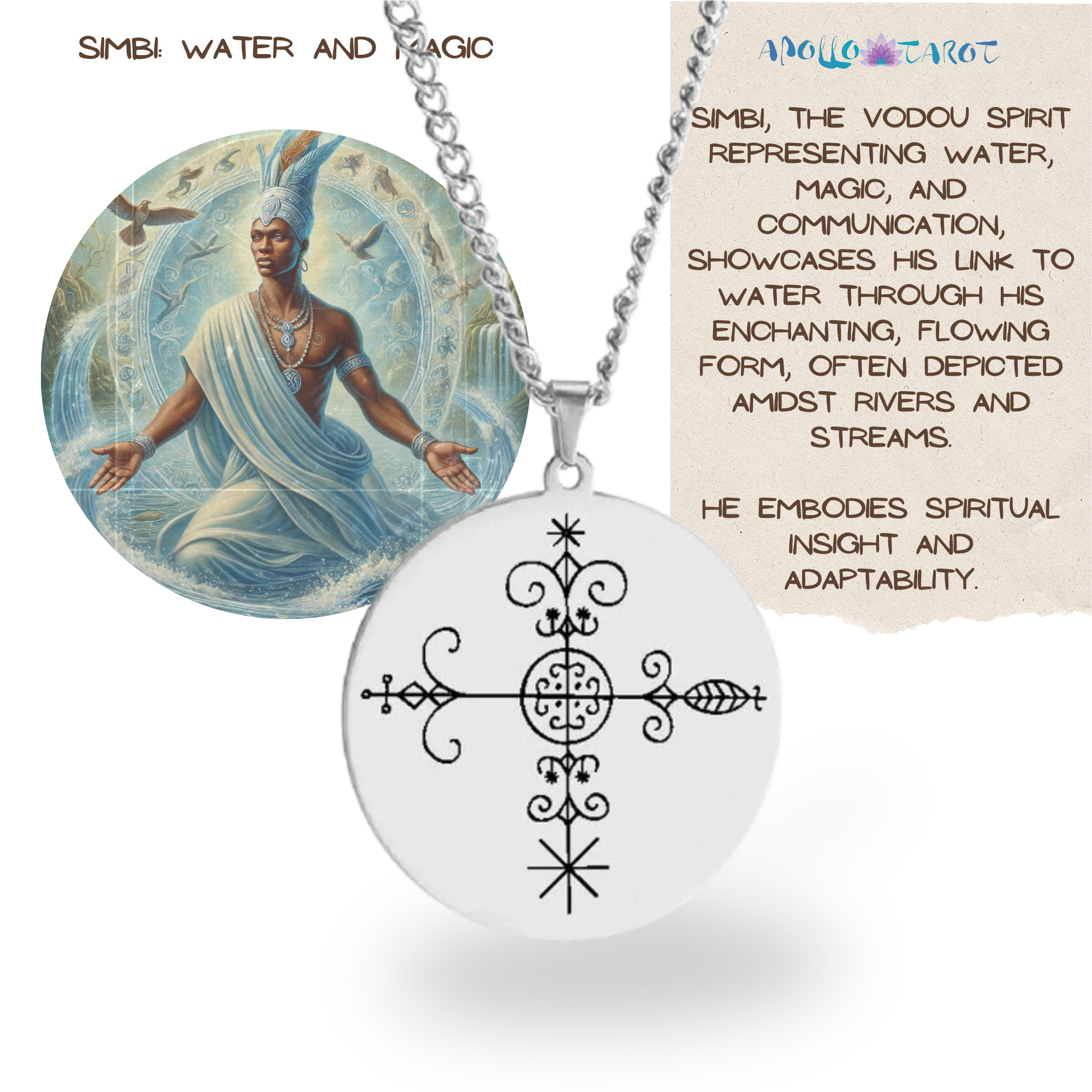 Silver Voodoo Veve Symbols Necklace • Afro-Caribbean Vodou Jewelry Loa Amulet - Picture 11 of 28