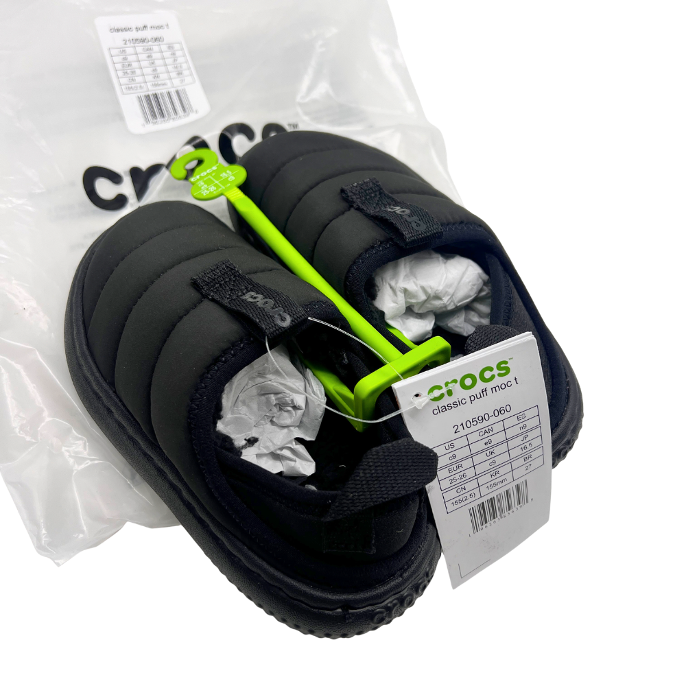 Crocs Unisex Kids Classic Puff Moc Black Suede – NEW
