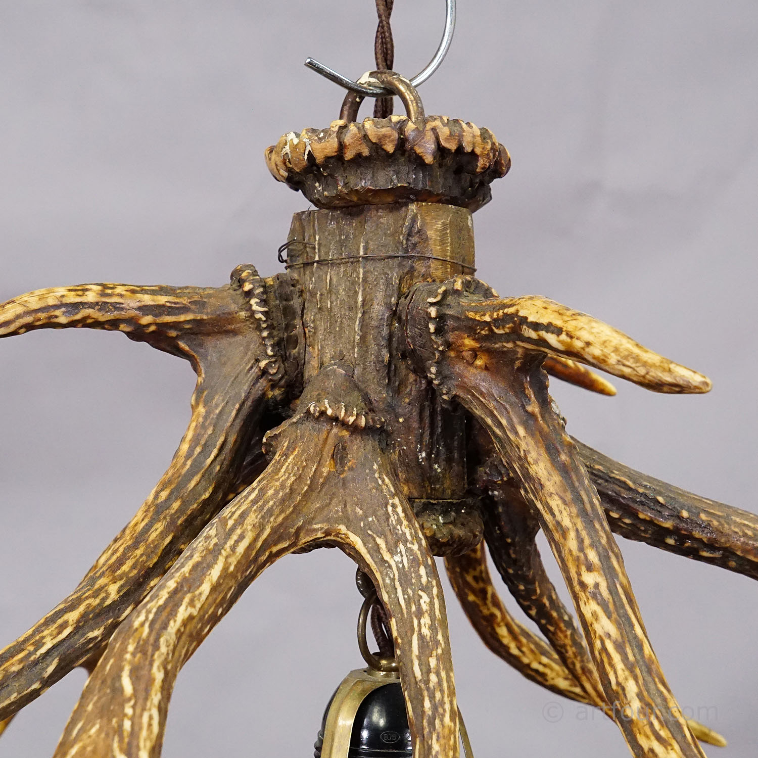 Rustic Black Forest Ceiling Lamp with Deer Antlers 1920s - Picture 4 of 6