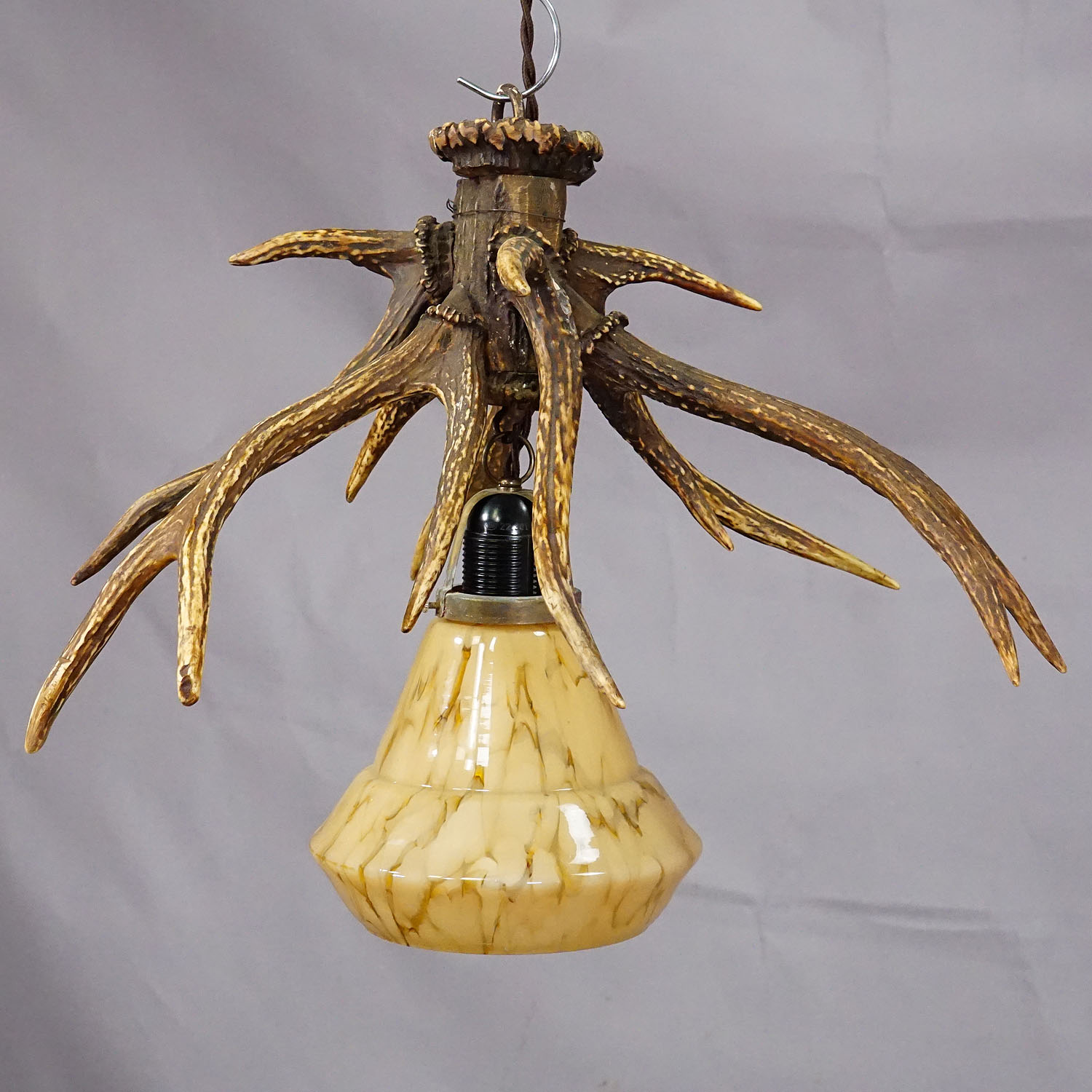 Rustic Black Forest Ceiling Lamp with Deer Antlers 1920s - Picture 2 of 6