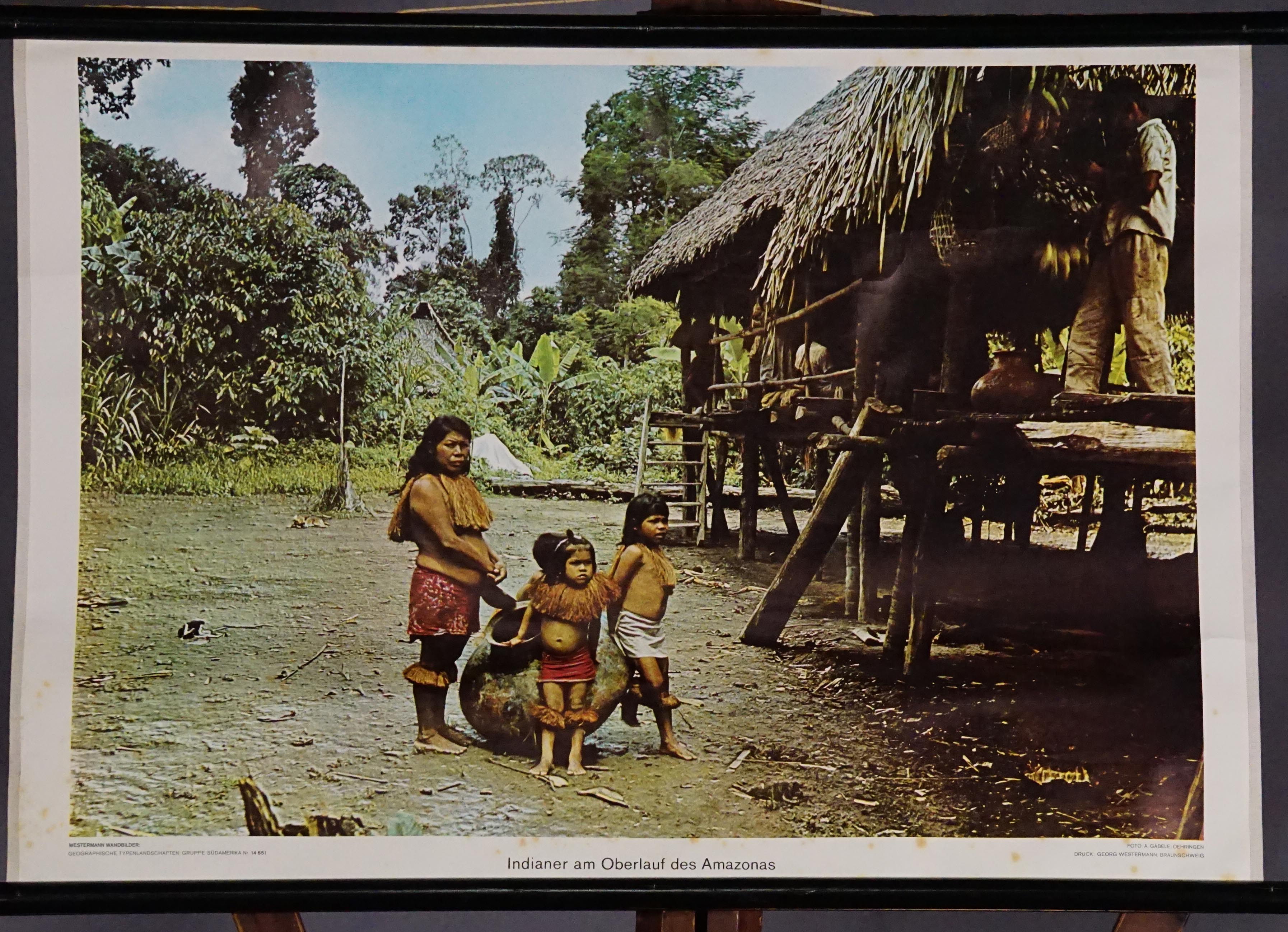 Vintage Mural Photo Poster Wall Chart Indians Upper Reaches of Amazon