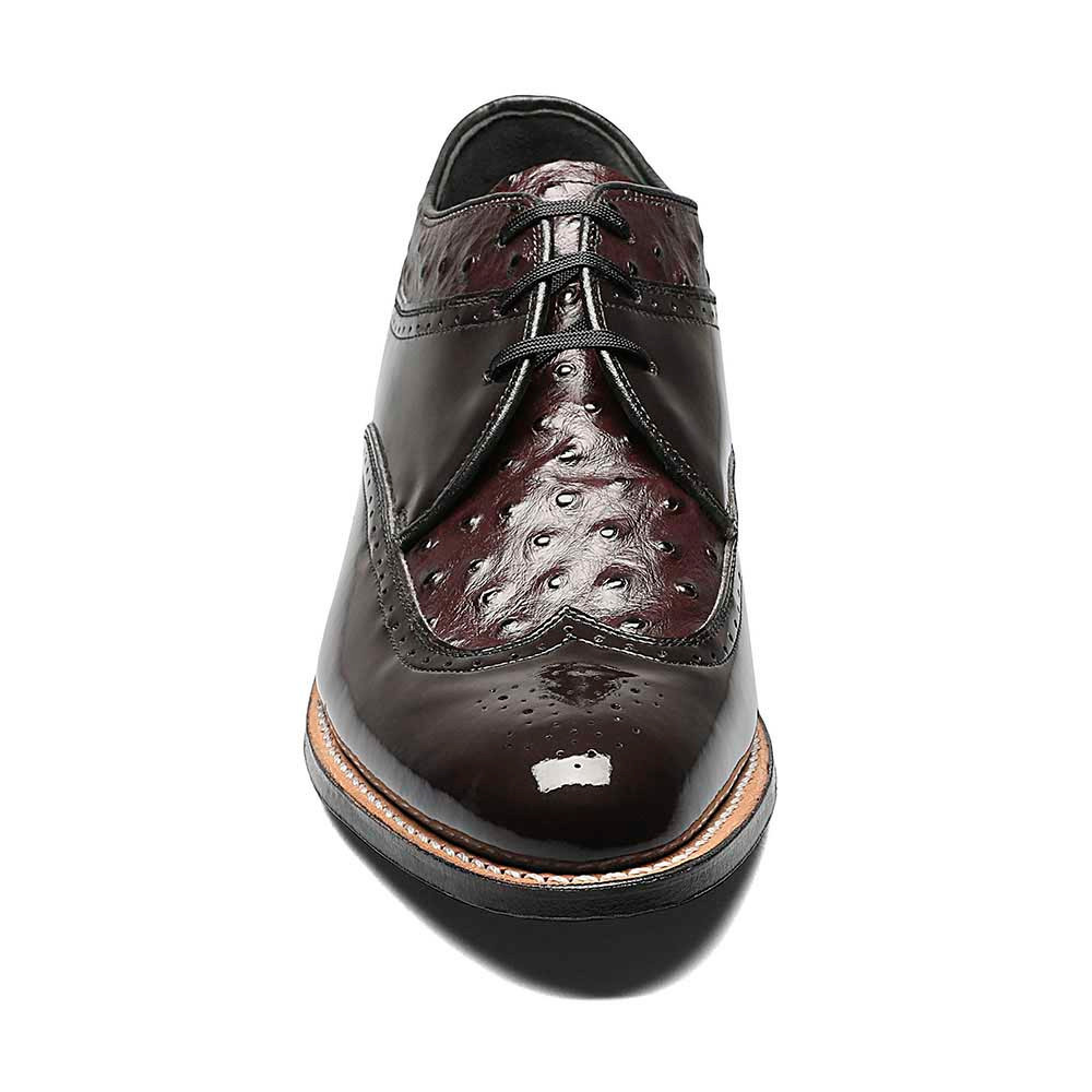 Stacy Adams Dayton Burgundy Ostrich Print Leather Wingtip 