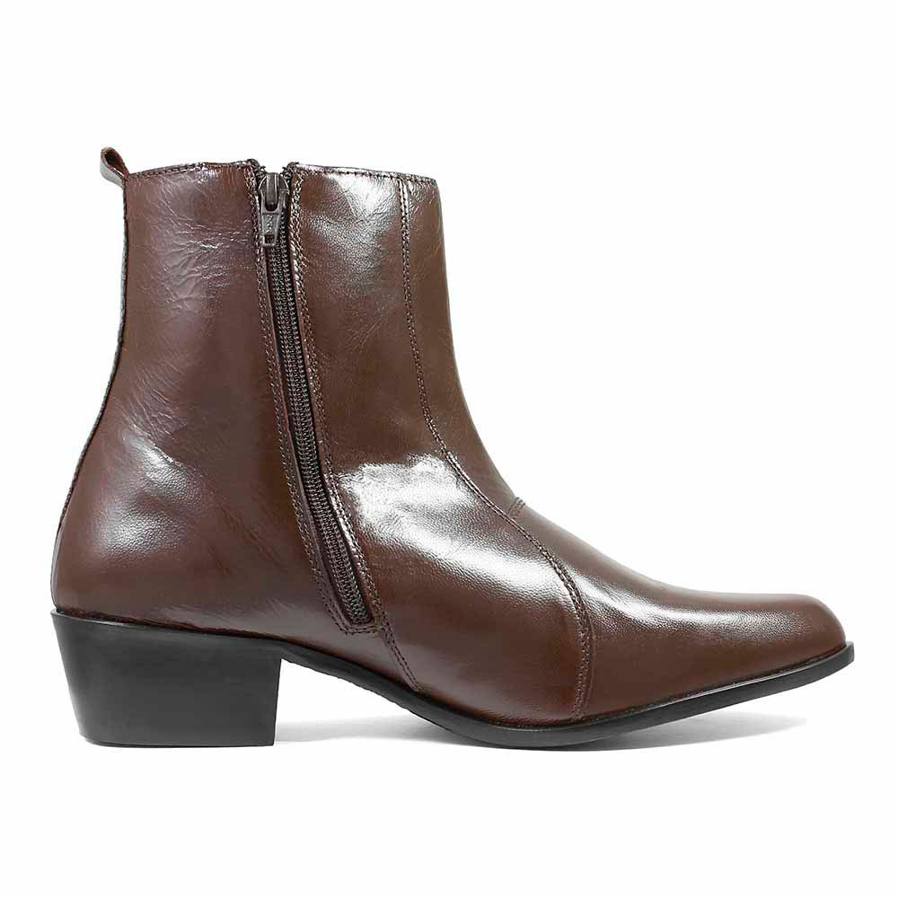 Stacy Adams Santos Cognac Kidskin Leather Side Zipper Dress 