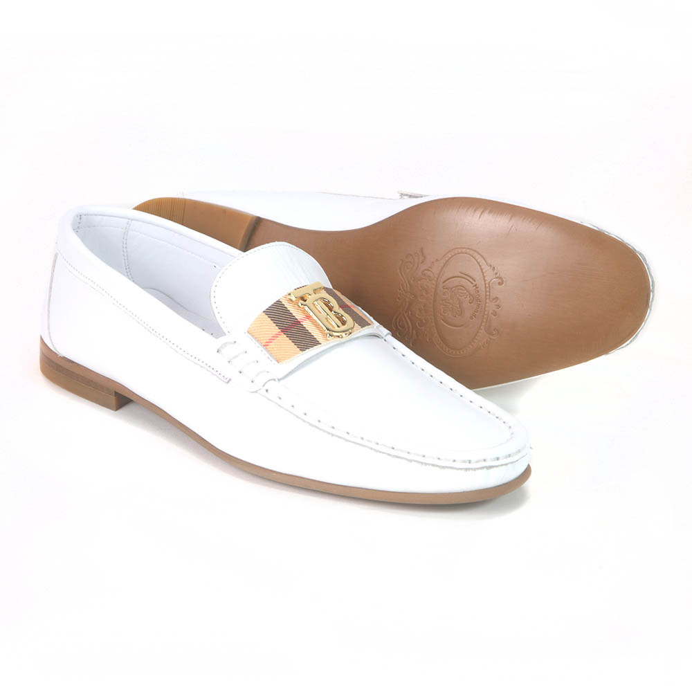 Sigotto Uomo White Plaid Soft Leather Dress Shoes with B logo - Picture 16 of 30